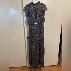 MSK Navy Floral Romper with Ruffle Detail